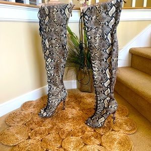 Super sexy thigh, high snakeskin stiletto boots